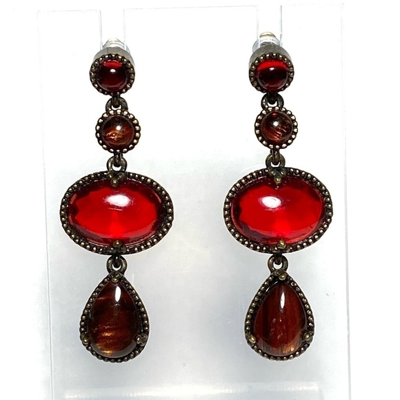 MONET Earrings Drops Dangles Acrylic Bronze Antique Tone - Picture 1 of 9